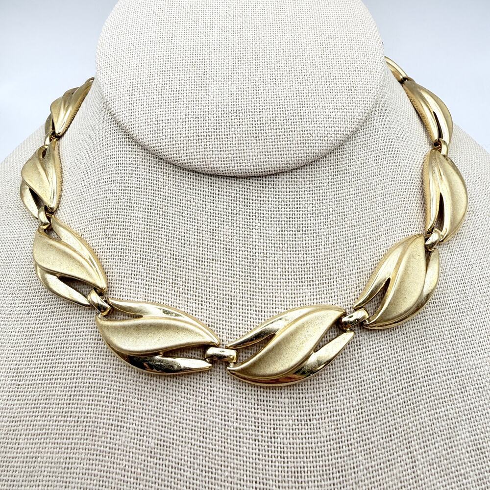 Vtg TRIFARI Gold Tone Trifanium Wave Leaf Necklace 1954 Alfred Philippe A567c